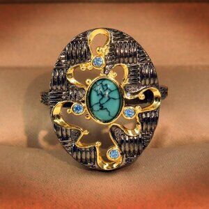 Jewelry ring bohemian large turquoise black gold new oval elegant contemporary